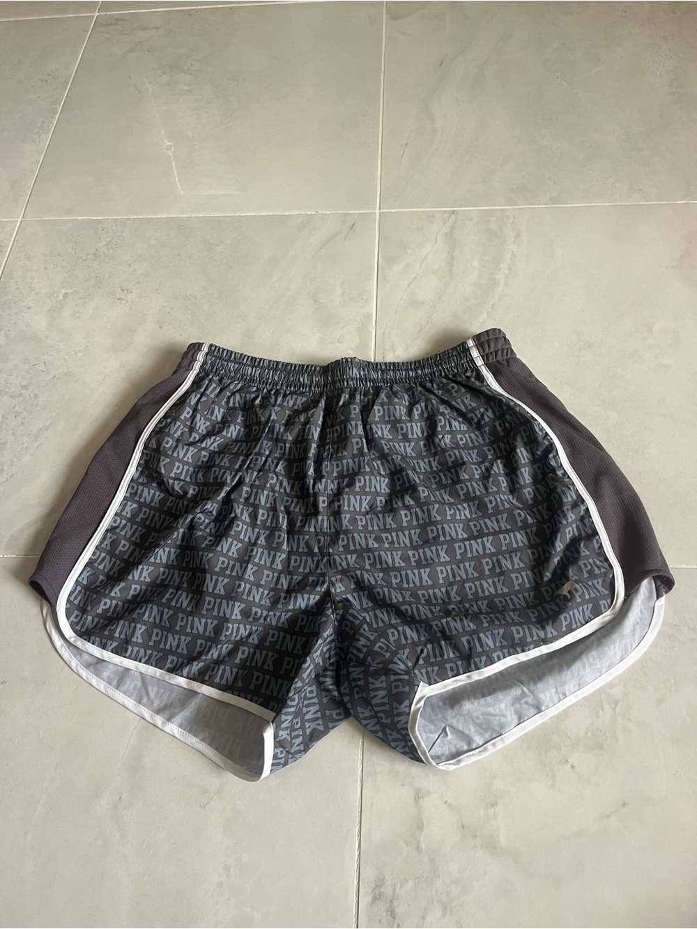 PINK Victoria's Secret Charcoal Logo Athletic Shorts with White Trim